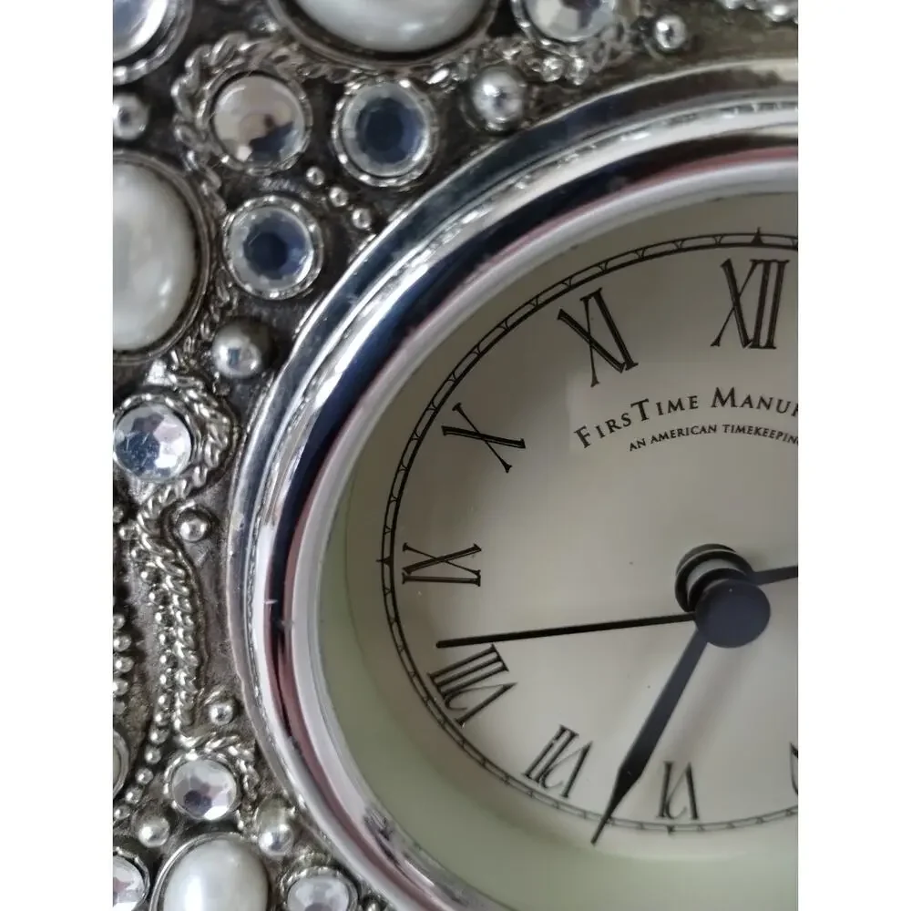 FirsTime Manufactory Tabletop Metal Ornate Jeweled Battery Operated Clock 6x6
